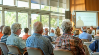 Various people sitting in a workshop