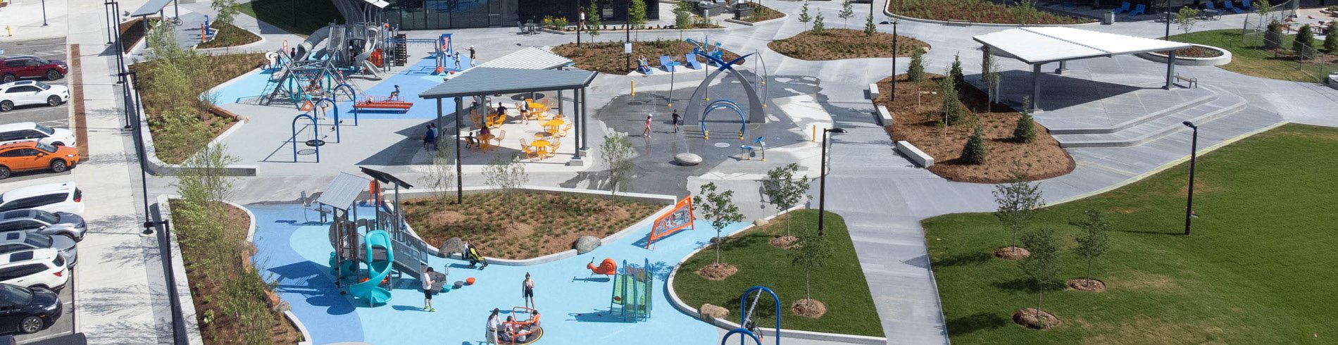 Drone shot of the Health and Active Living Plaza