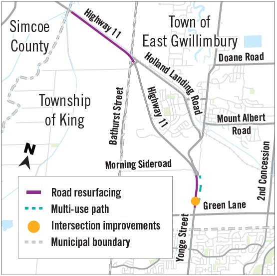 Notice of construction from Highway 11 to Green Lane to the Bradford Boundary 