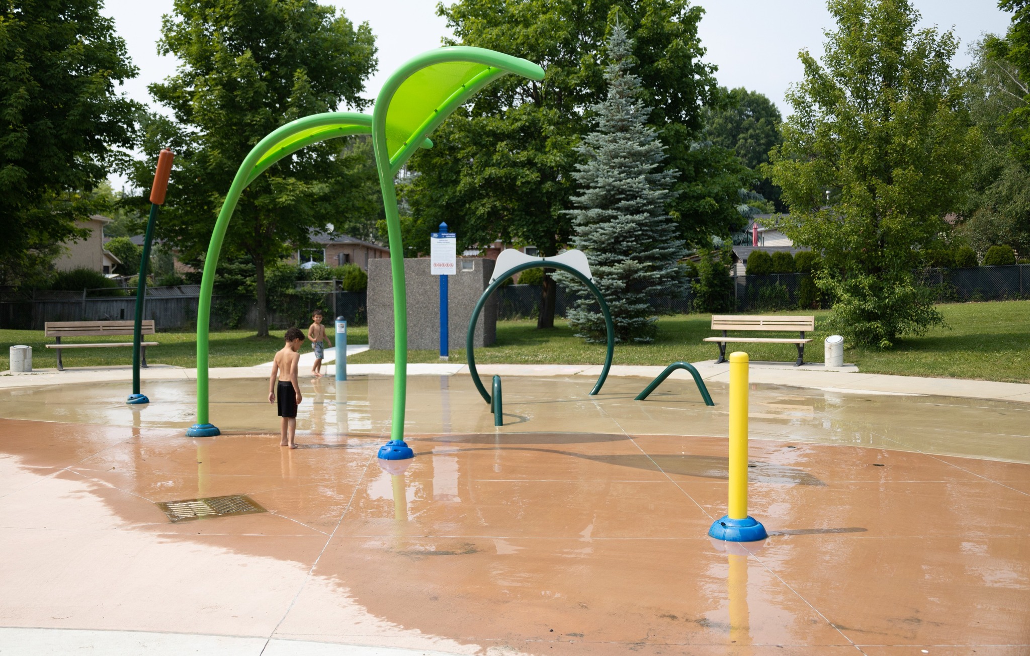 Children playing on splash pads