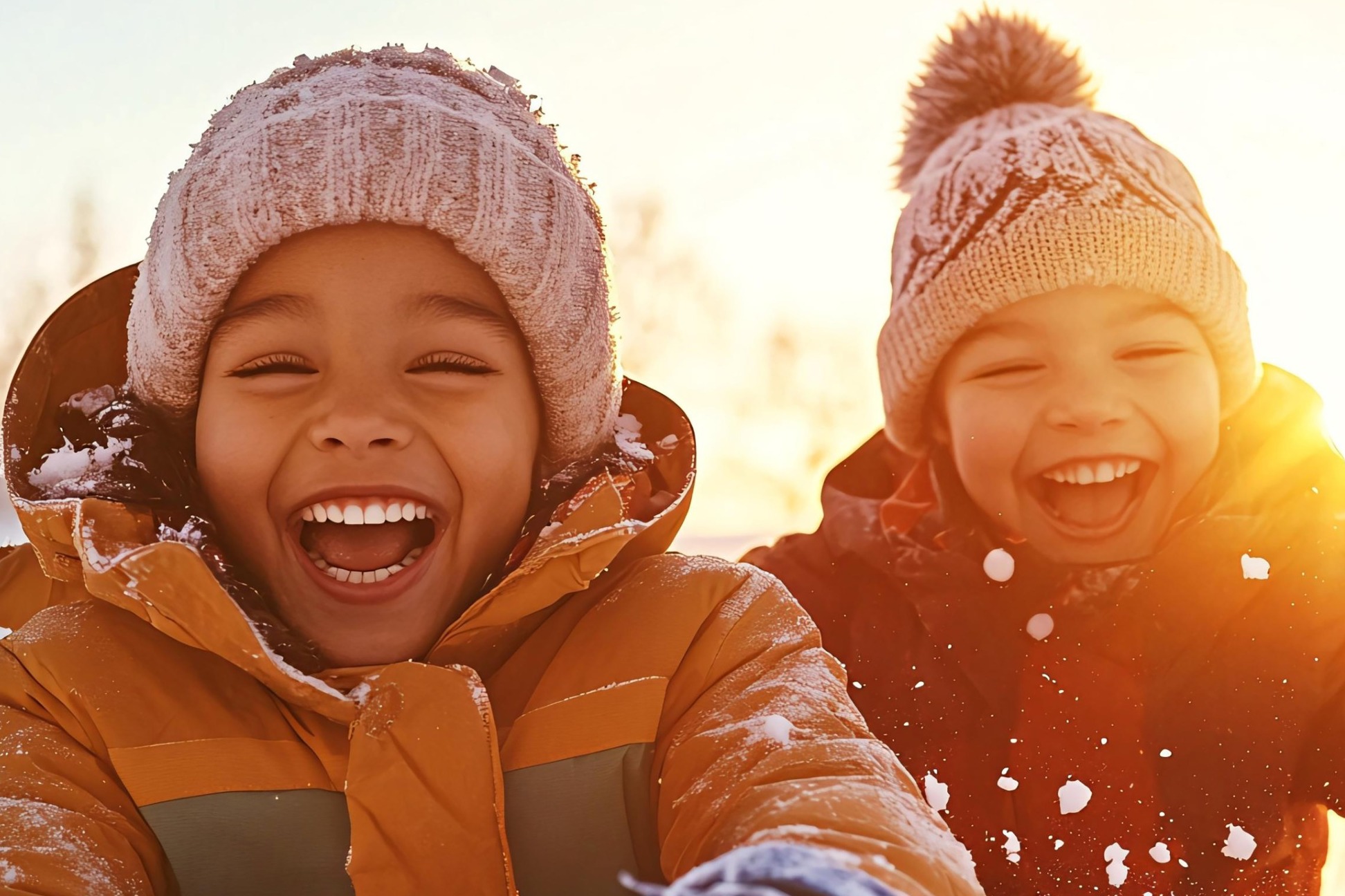 Family playing in snow