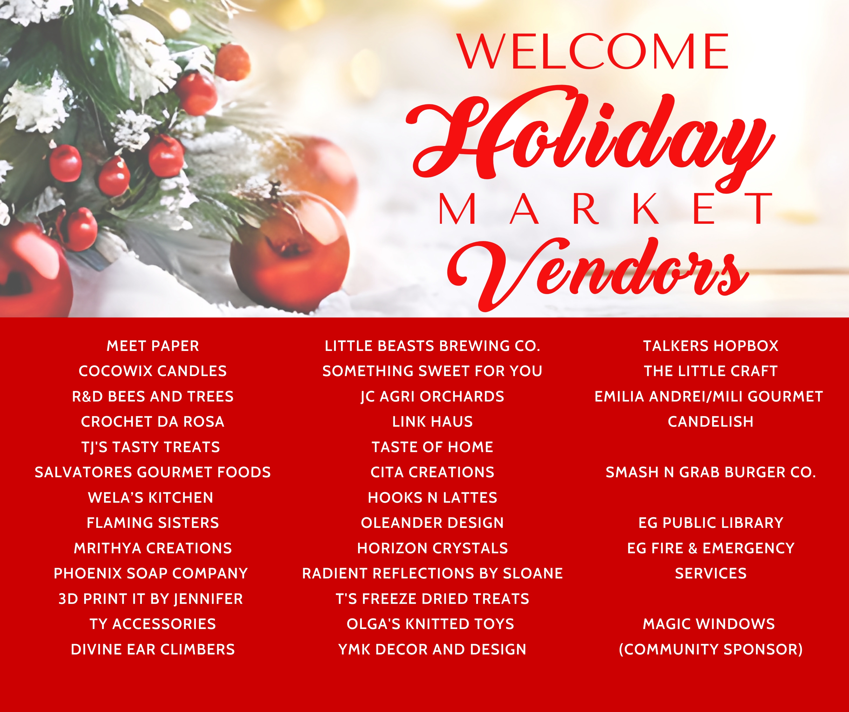 Holiday Market Vendor List