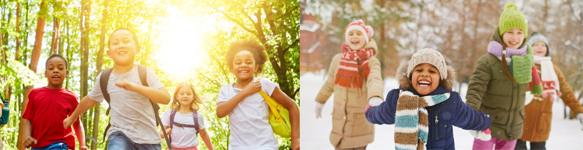 Children playing in the summer and winter 