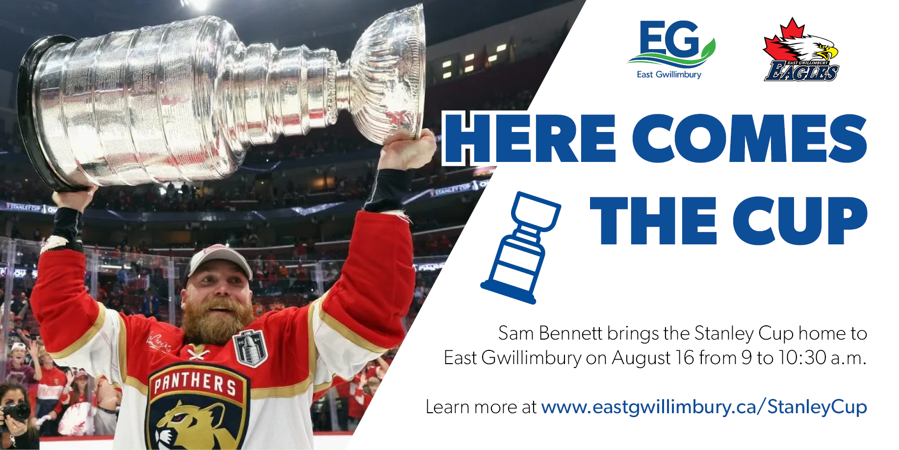 Sam Bennett holding the Stanley Cup in the air